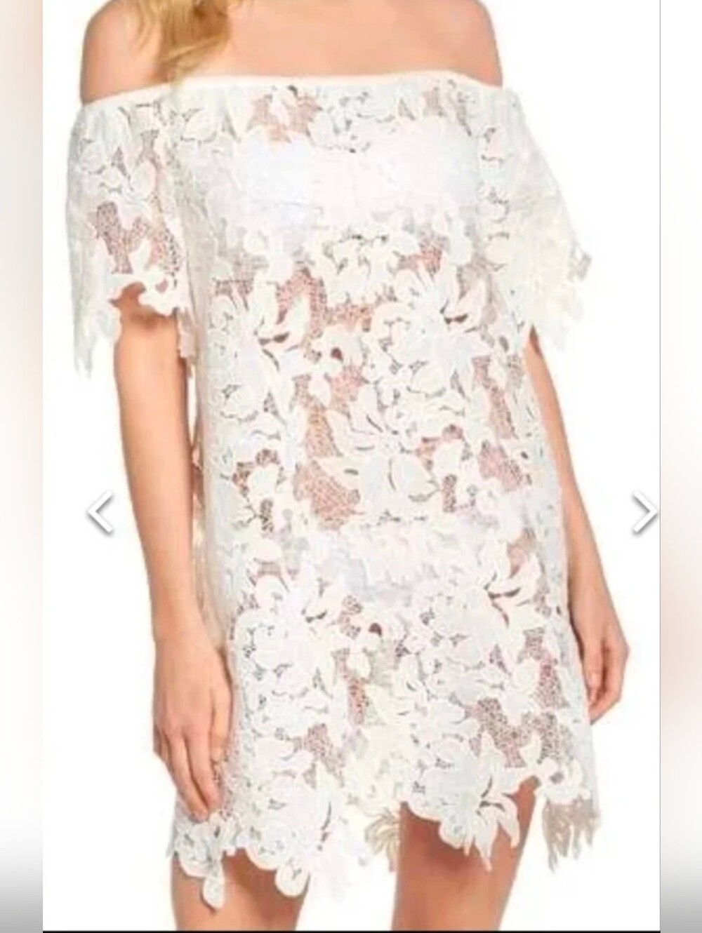 Muche Muchette White Floral Lace Off-Shoulder Cove Up  Dress One Size